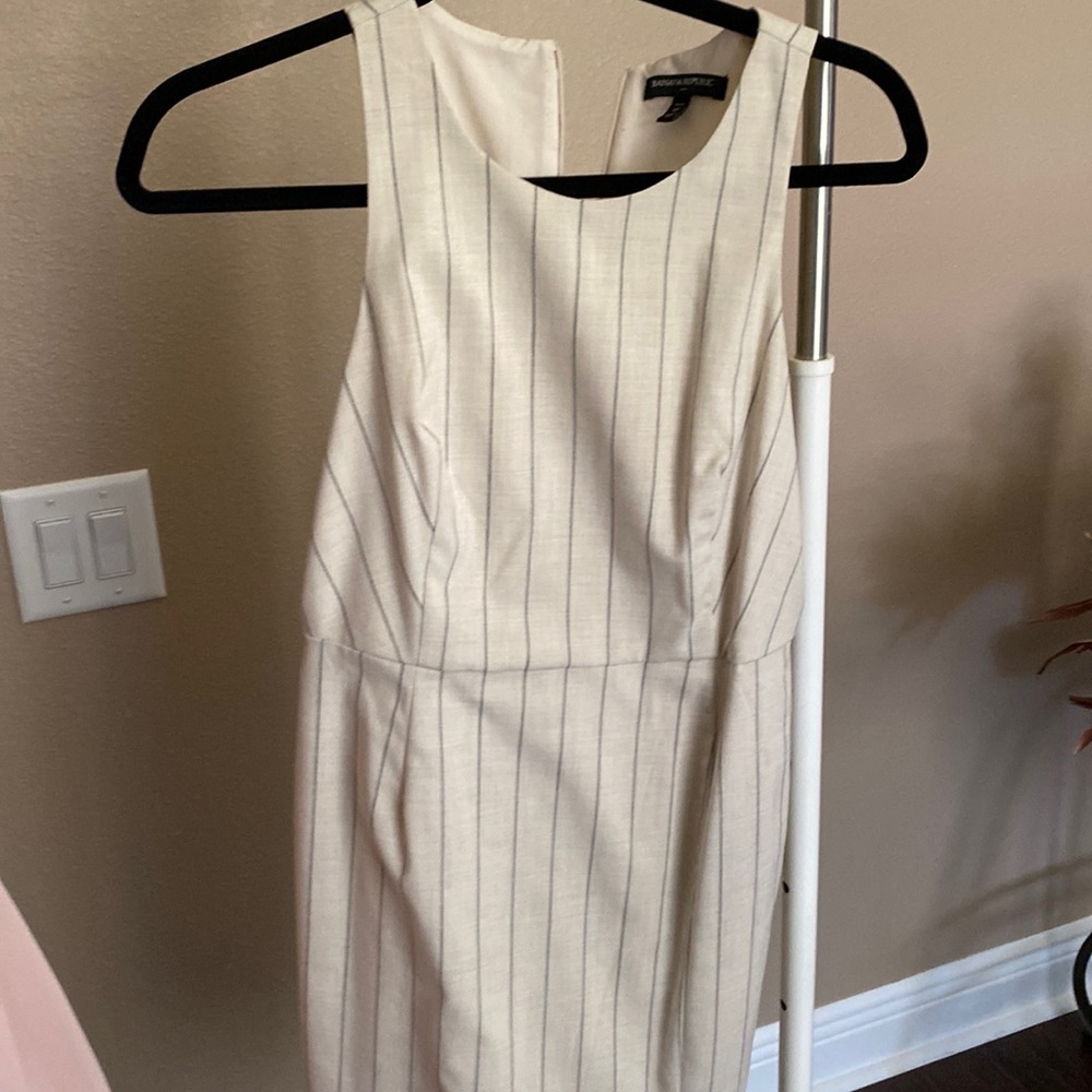 Cream pin striped business casual Banana Republic dress.